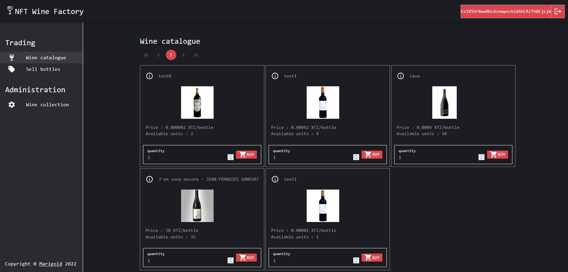 The complete application, showing wine bottles for sale